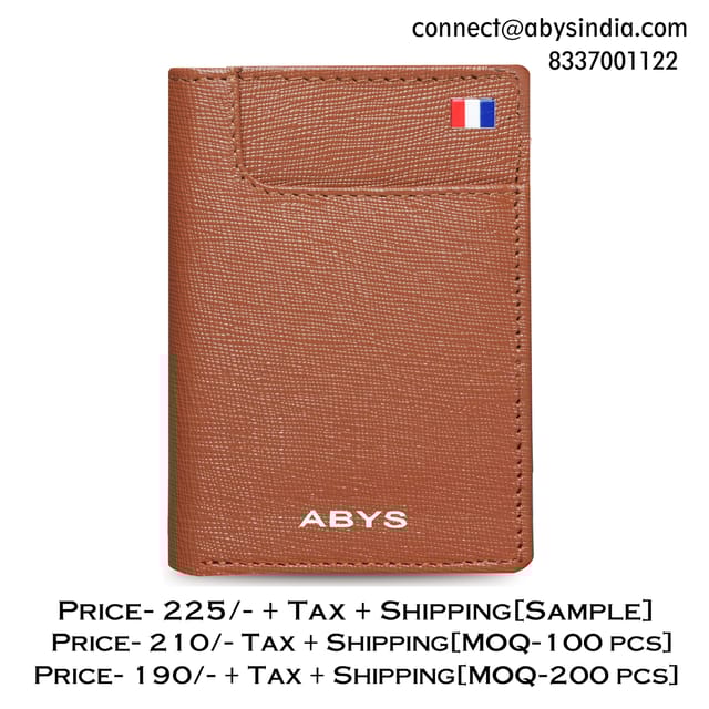 ABYS Premium Tan Suffiano Print Leather RFID Protected 7 Slots Card Holder