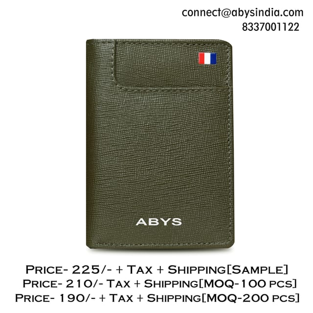 ABYS Premium Olive Suffiano Print Leather RFID Protected 7 Slots Card Holder For Men & Women