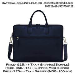 Upto 15.6 Inch Genuine Leather Blue Laptop Bag