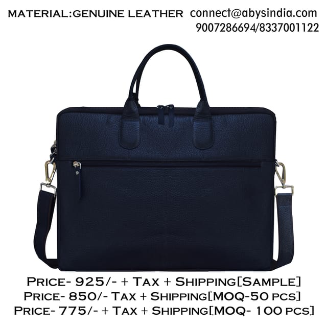 Upto 15.6 Inch Genuine Leather Blue Laptop Bag