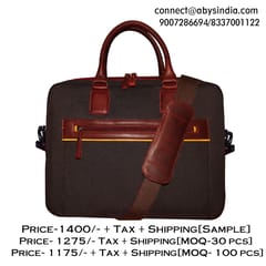 Upto 14 Inch Canvas & Genuine Leather Coffee Laptop Bag
