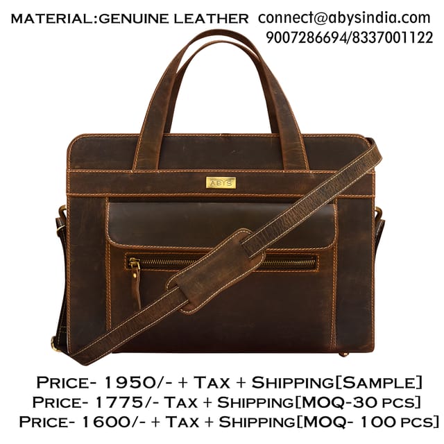 Premium Hunter Leather 14 Inch Laptop Bag