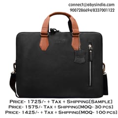 Genuine Leather 14 Inch Black & Tan Laptop Bag
