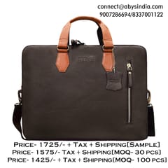 Genuine Leather 14 Inch Cofee & Tan Laptop Bag