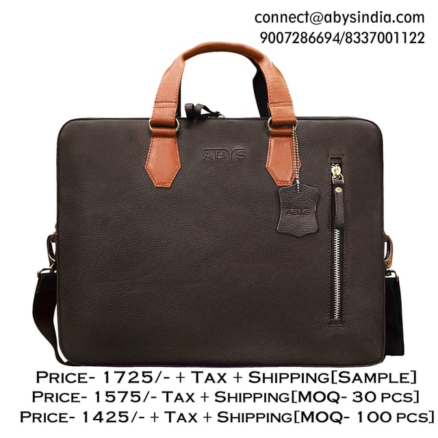 Genuine Leather 14 Inch Cofee & Tan Laptop Bag