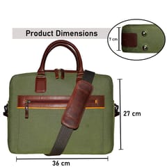 Upto 14 Inch Canvas & Genuine Leather Green Laptop Bag