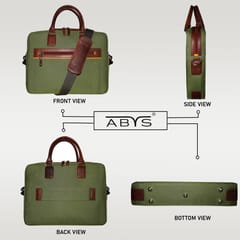 Upto 14 Inch Canvas & Genuine Leather Green Laptop Bag