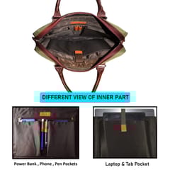 Upto 14 Inch Canvas & Genuine Leather Green Laptop Bag