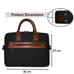 Upto 14 Inch Canvas & Genuine Leather Black Laptop Bag