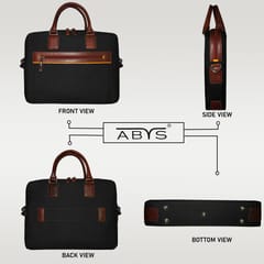 Upto 14 Inch Canvas & Genuine Leather Black Laptop Bag