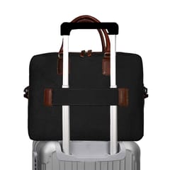 Upto 14 Inch Canvas & Genuine Leather Black Laptop Bag