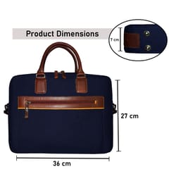 Upto 14 Inch Canvas & Genuine Leather Blue Laptop Bag