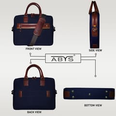 Upto 14 Inch Canvas & Genuine Leather Blue Laptop Bag