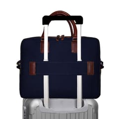 Upto 14 Inch Canvas & Genuine Leather Blue Laptop Bag