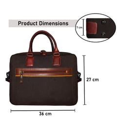 Upto 14 Inch Canvas & Genuine Leather Coffee Laptop Bag