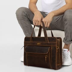 Premium Hunter Leather 14 Inch Laptop Bag