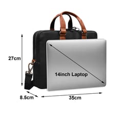 Genuine Leather 14 Inch Black & Tan Laptop Bag