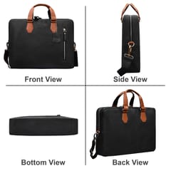 Genuine Leather 14 Inch Black & Tan Laptop Bag