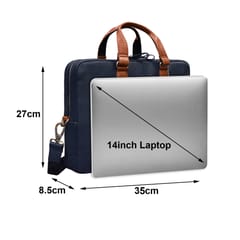 Genuine Leather 14 Inch Blue & Tan Laptop Bag