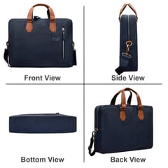 Genuine Leather 14 Inch Blue & Tan Laptop Bag