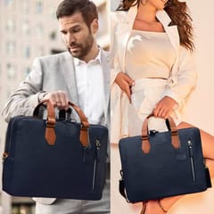 Genuine Leather 14 Inch Blue & Tan Laptop Bag