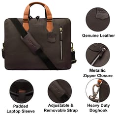 Genuine Leather 14 Inch Cofee & Tan Laptop Bag